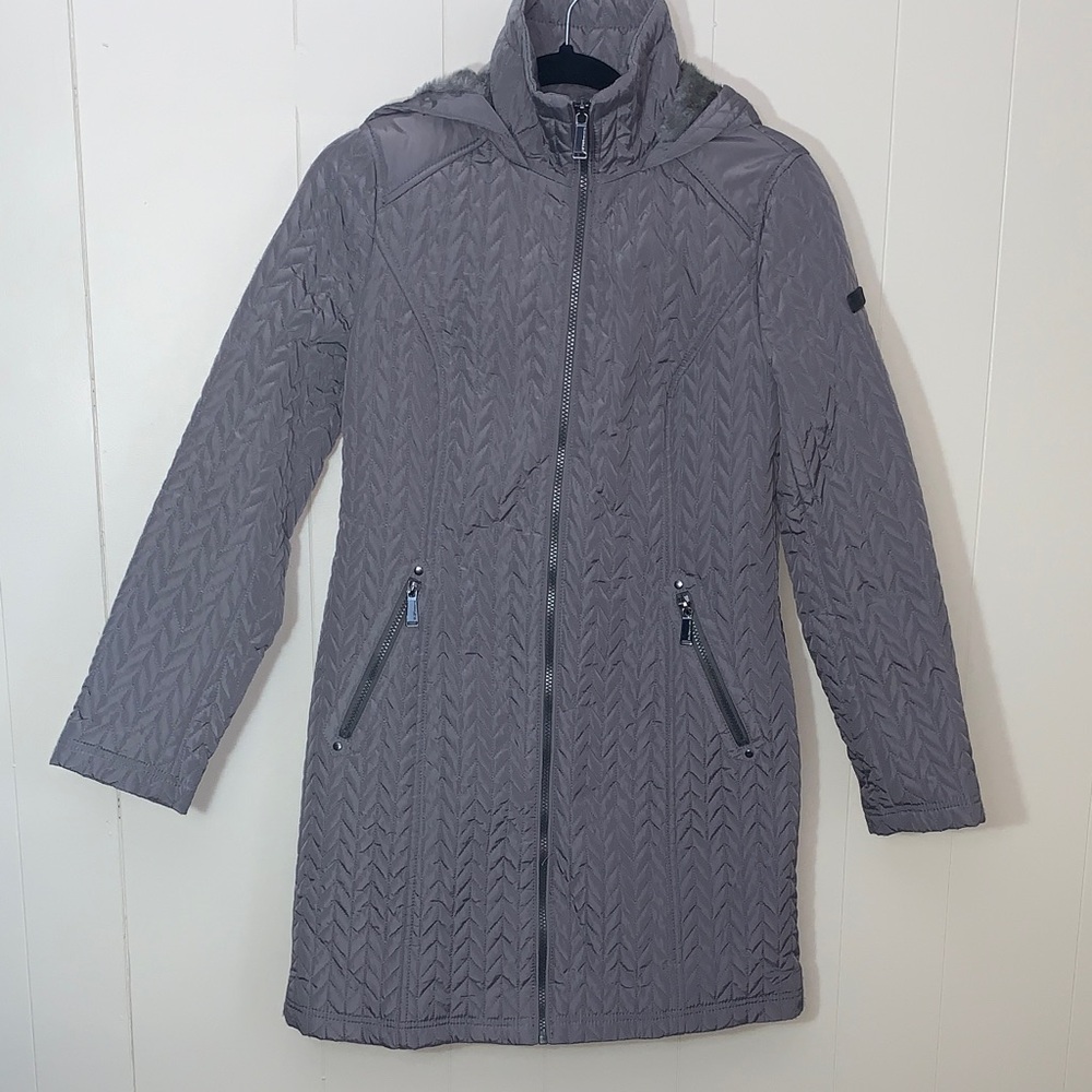 BCBGeneration Women's Front Zip Quilted Coat Faux Fur Lined Hood XS